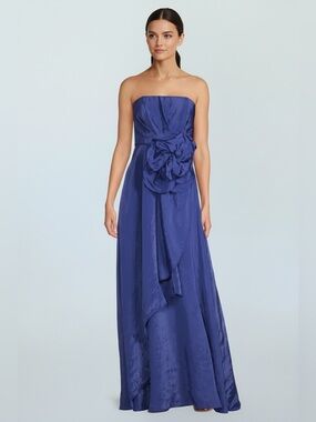 Muse by Marchesa Bluebell Rosette Strapless Gown Organza Maxi Formal Dress Size6